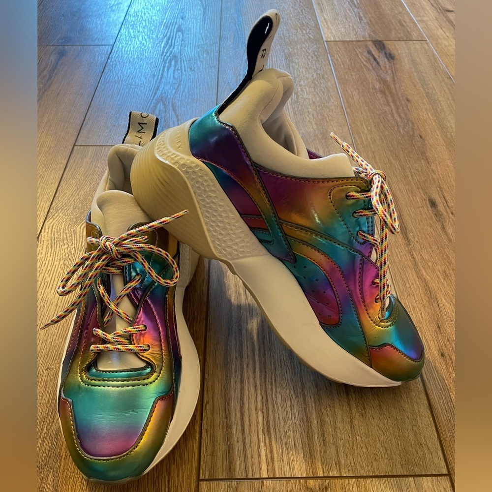 Stella McCartney 37 (7) Eclypse Metallic Rainbow Chunky Heel Sneakers Shoes
